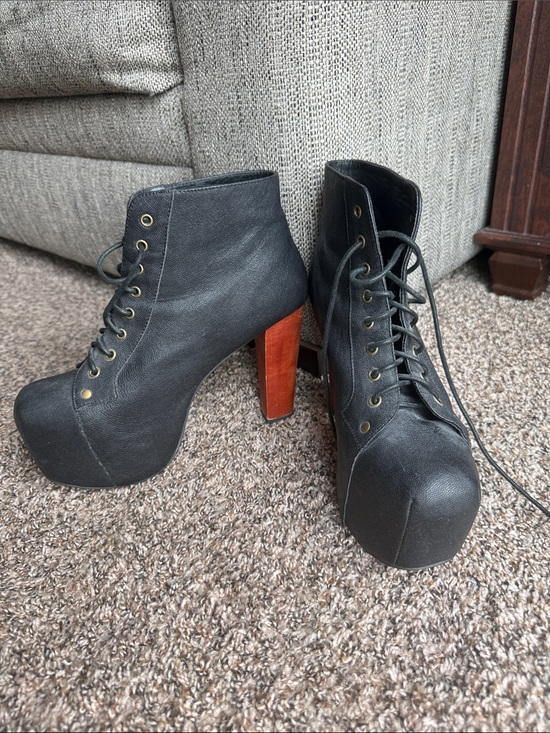 Jeffrey Campbell Shoes - Jeffrey Campbell Lita Booties Black Leather Wood Heel